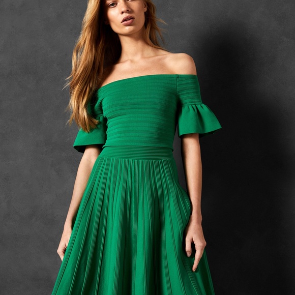 New Ted BAKER BARDOT DRESS,GREEN, SIZE:2,FRILL KNITTED SKATER,HOLIDAY DRESS - Picture 7 of 7
